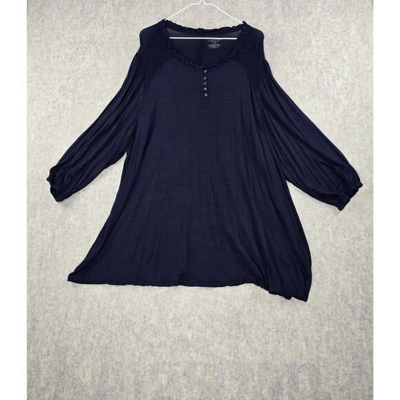 Lane Bryant Womens Swing Tee Navy Blue Size 26/28 Rayon Blend 3/4 Sleeve Pre-Own - Picture 1 of 5